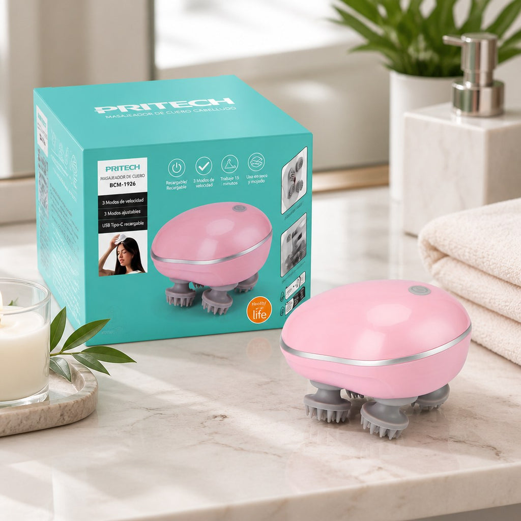 PRITECH Elektrisches Kopfhautmassagegerät | Rotlicht | IPX7 | 3 Modi