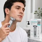 Elektrorasierer Pritech RSM-2574 abwaschbar | 3 schwimmende Scherköpfe | Digitalanzeige | Aluminium
