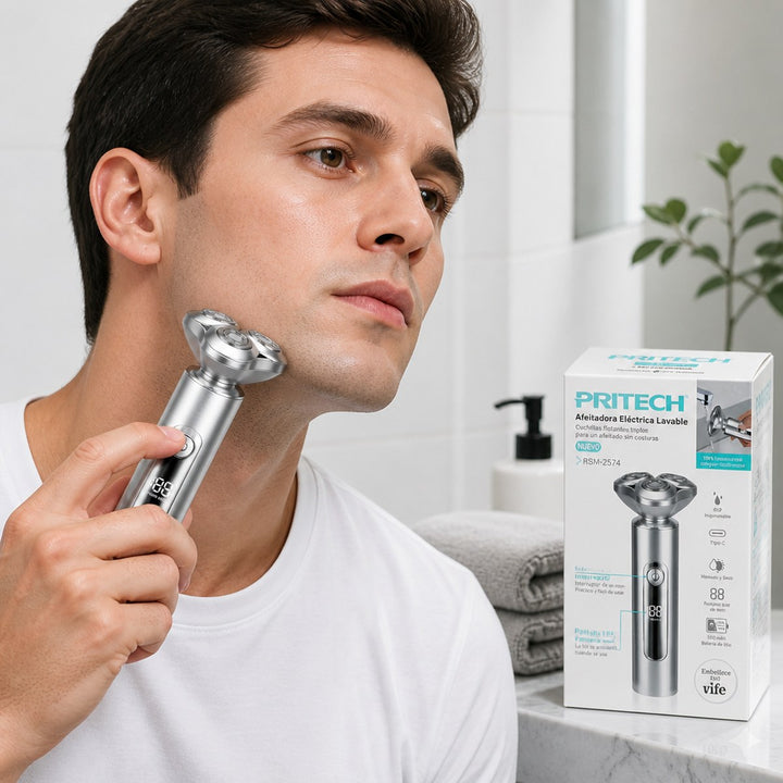 Pritech RSM-2574 Washable Electric Shaver | 3 Floating Heads | Digital Display | Aluminum