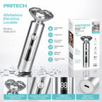 Elektrorasierer Pritech RSM-2574 abwaschbar | 3 schwimmende Scherköpfe | Digitalanzeige | Aluminium