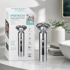 Elektrorasierer Pritech RSM-2574 abwaschbar | 3 schwimmende Scherköpfe | Digitalanzeige | Aluminium