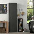 Gabinet de almacenamiento para limpieza de metal negro y esbelto con puerta cerradora, estantes y barra de colgado, organizador de utilidades de 65" de alto para cocina, despensa, oficina, taller y garaje