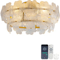 Ventilador de techo de 20 pulgadas con cubierta de cristal de vidrio, alas de ABS, motor de corriente directa silencioso y eficiente en energía, 6 ajustes de velocidad, funciones de avance y retroceso, soporte para operación con app y control remoto