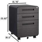 Caja de archivos móvil de 3 cajones para debajo de la mesa de oficina, negra. Almacenamiento moderno y versátil para archivos legales/cartas/A4, diseño anti-derrumbe con 5 ruedas, acero laminado frío, resistente al agua y a la humedad