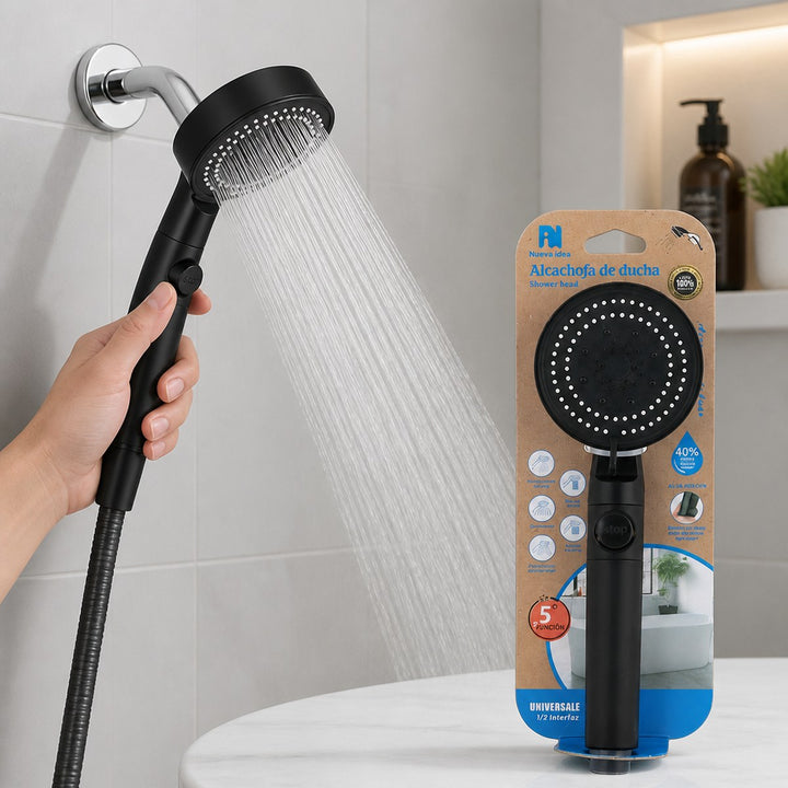 New Idea Shower Head | 5 Modes | High Pressure | Black | 25.5 cm