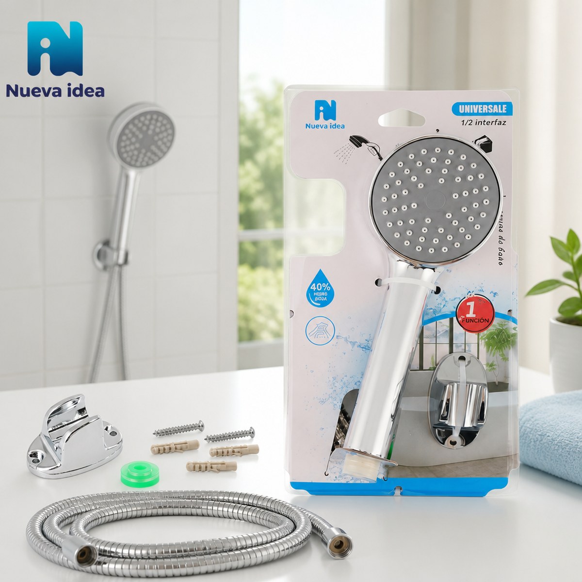 Dusch-Set New Idea mit grauem Hintergrund und weißen Punkten