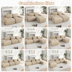 Sofá angular de 4 plazas con relleno de 32D de alta elasticidad, sofá sin armazón, antiresbaladante, con chaiselongue, reposabrazos extra anchos, combinable libremente, sin montaje para oficina, salón y cine en casa, color beige