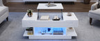 Mesón de Sofá con Luz LED y Placa Elevable – 98×45×40 cm, Blanco con Almacenamiento Oculto