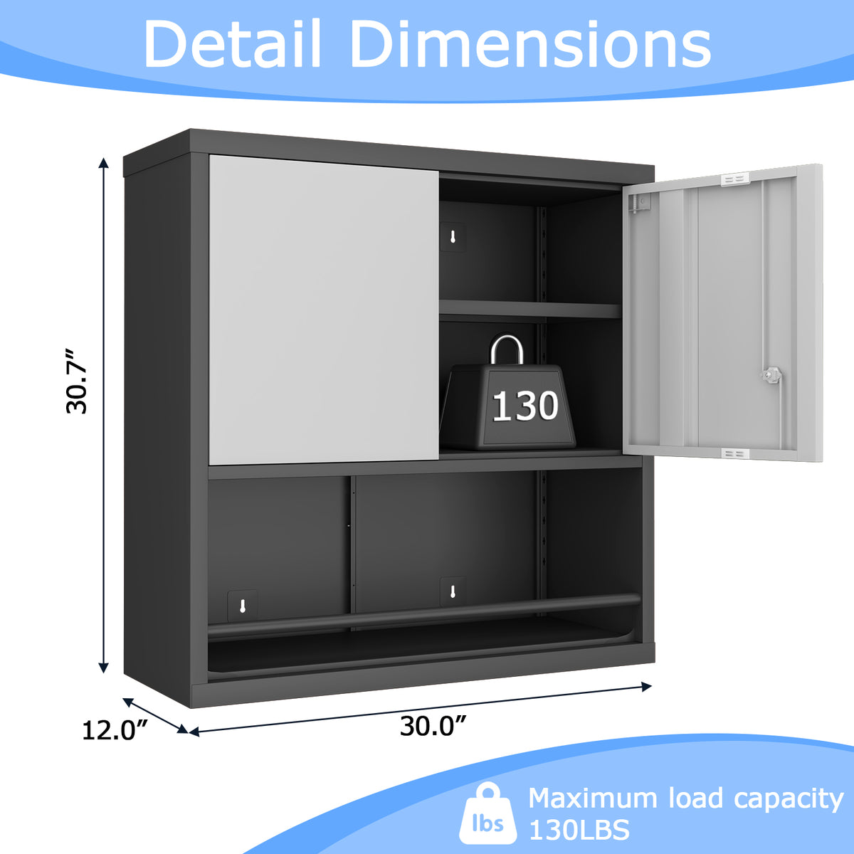 Gabinet de almacenamiento metálico alto con 2 puertas y estantes ajustables, gabinete de despensa de acero para la cocina, sala de estar, comedor, oficina doméstica