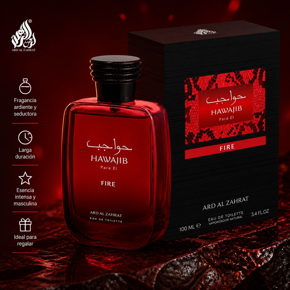 Eau de Toilette Ard Al Zahrat Hawajib Fire für Herren, 100 ml