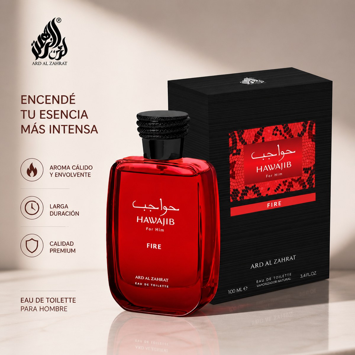Eau de Toilette Ard Al Zahrat Hawajib Fire für Herren, 100 ml
