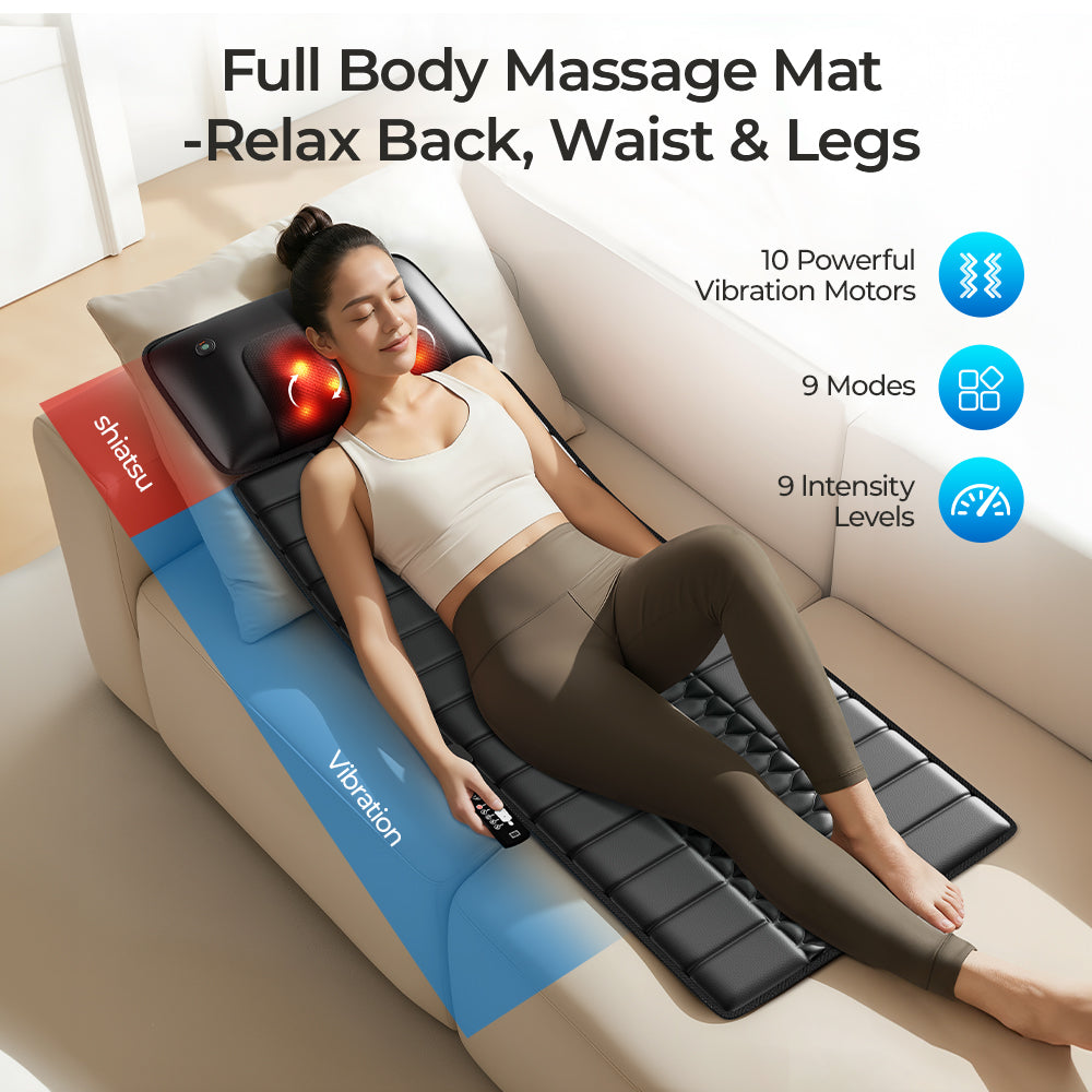 Cojín de Masaje con Función de Calefacción Multifunción para el Cuello, Cintura y Espalda. Almohada de Masaje Multiuso con Núcleo de Masaje + Función de Calefacción, Material de Cuero Sintético PU, 155*50*3 cm, Adecuado para el Uso en Hogar y Oficina