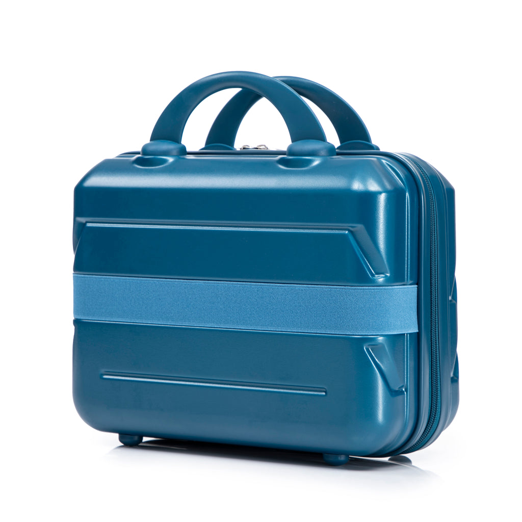 Set de maletas con ruedas ABS de 2 piezas de 14"/19" con candado numérico y bolso de cosméticos de 14" (azul oscuro)