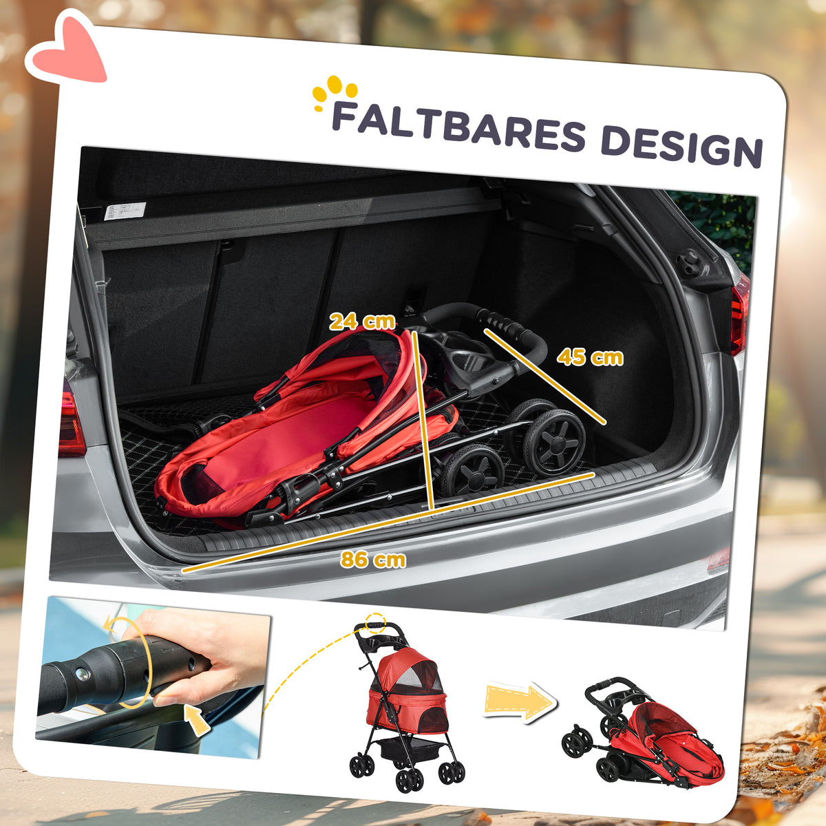 Cochecito para mascotas plegable Oxford Rojo 67x45x96cm para pequeños perros y gatos