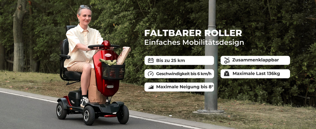 Vehículo eléctrico para mayores, motor de 300 W, capacidad de carga de 136 kg, autonomía de 25 km, soporte de cabeza giratorio de 360°, no requiere licencia de conducir. - A-MAX PLUS RED