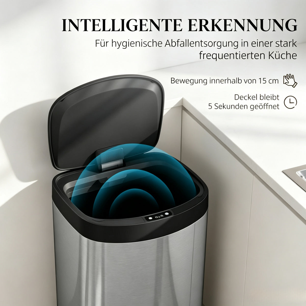 Basurero automático de cocina de 55L de acero inoxidable con tapa Soft-Close