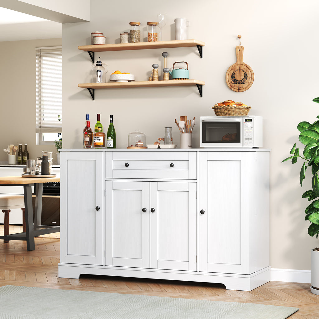 Buffet multifuncional para la cocina – Sideboard de 138 cm con cajón, puertas de estantería y soportes de empotramiento ajustables – Diseño moderno con protección anti-inclinación, ideal para la cocina, el salón y el dormitorio