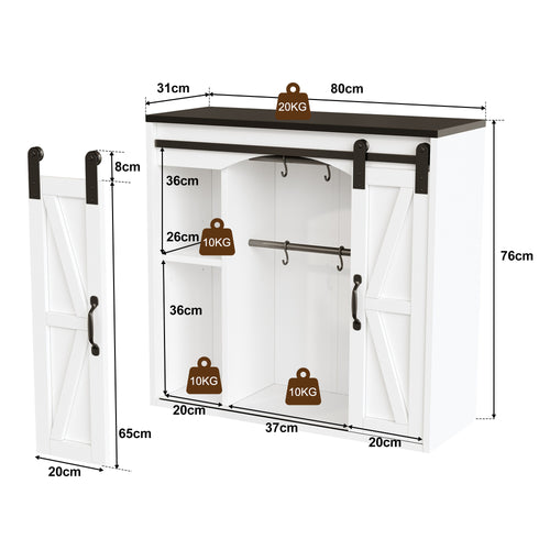 Wandschrank für die Küche mit 2 Schiebetüren und verstellbaren Aufhängungen, Wandschrank zur Aufbewahrung für Wohnzimmer, Badezimmer und Waschküche, 80 × 31 × 76 cm