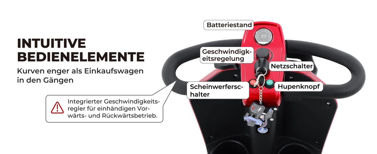 Vehículo eléctrico para mayores, motor de 300 W, capacidad de carga de 136 kg, autonomía de 25 km, soporte de cabeza giratorio de 360°, no requiere licencia de conducir. - A-MAX PLUS RED