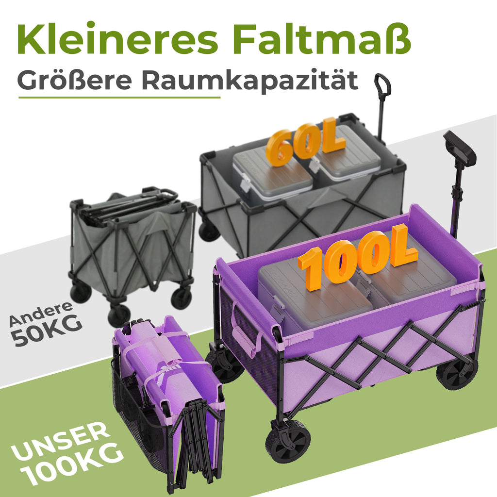 Mini Carro de Carga Plegable Pequeño de 100KG, Carro Manual Plegable, Carro de Comercio Plegable, Carro de Carga para Camping con Asa Ajustable en Altura, Ligero, Espacio Economizador y Estable, Lila