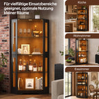 Armario vitrina de 165 cm con LED, armario lateral de cristal de seguridad de 4 niveles, moderno armario de vinos para figuras, coleccionables y vinos, para cocina y comedor