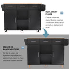 Gran carrito de cocina/armario de 139x46(71)x91,5 cm, cuerpo negro + mesilla de trabajo en madera de alta calidad, mesilla de trabajo plegable, puerta de almacenamiento, ruedas, pies de madera intercambiables, adecuado para comedor, cocina