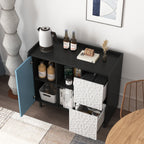 Gabinet de buffet, armario negro con puertas azules, 2 cajones con panel único y 2 compartimientos de almacenamiento abiertos, gabinete de bar de café moderno, armario de acento para la cocina, comedor