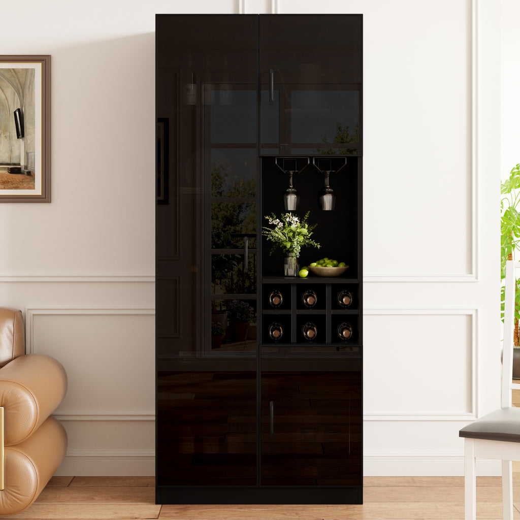 Vitrina con iluminación LED controlable por App, armario de cristal con puertas de cristal, estante para vinos y espacio de almacenamiento, armario para el salón