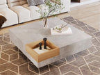 Mesita de centro para el salón, mesita lateral con caja de almacenamiento desmontable, color gris betón y color madera, 72*72*30 cm.