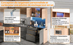 Armario alto de cocina de 100 × 40 × 180 cm, estilo betón, placa de trabajo negra, iluminación LED ajustable, toma de corriente europea, adecuado para cocinas, salones de estar, apartamentos, etc.