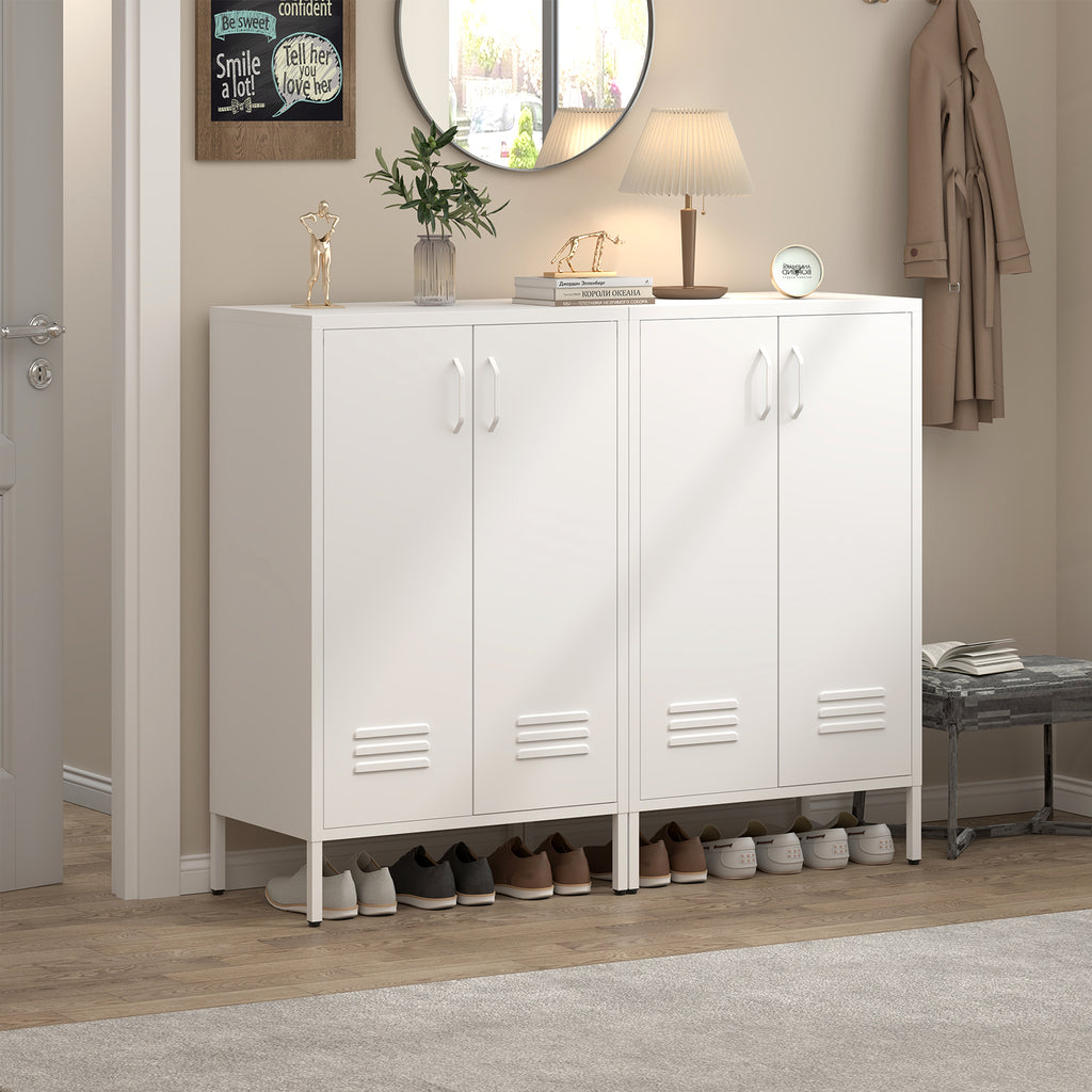 Gabinet de almacenamiento de acero blanco con 2 puertas y 2 estantes ajustables, gabinete multifuncional para el salón, la cocina, el dormitorio, el almacenamiento de herramientas en el garaje y la organización de archivos en el despacho