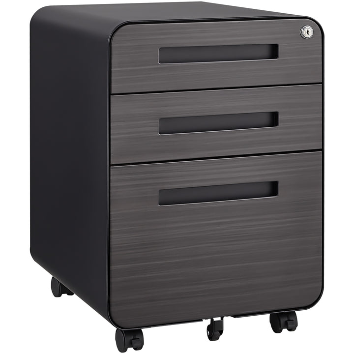 Caja de archivos móvil de 3 cajones para debajo de la mesa de oficina, negra. Almacenamiento moderno y versátil para archivos legales/cartas/A4, diseño anti-derrumbe con 5 ruedas, acero laminado frío, resistente al agua y a la humedad