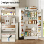 Armario de cocina de 128,5 cm, armario de almacenamiento rural – Armario de almacenamiento de alimentos con LED, con 2 puertas y estantes ajustables para pequeñas habitaciones en el comedor o el salón, estructura de presión por debajo blanca