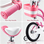 Bicicleta para Niñas y Niños de Color Rosa y Blanco, Segura y Ligera con Ruedas de Entrenamiento