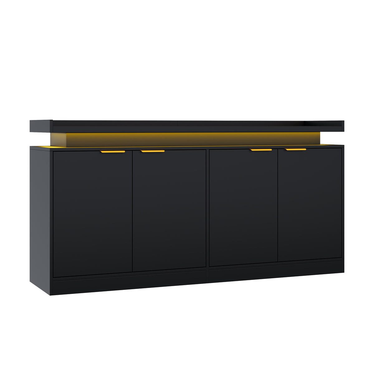 Armario de cocina con iluminación LED, Sideboard con 4 puertas, Buffet con mucho espacio de almacenamiento para el comedor y el salón, 160 × 39 × 83 cm