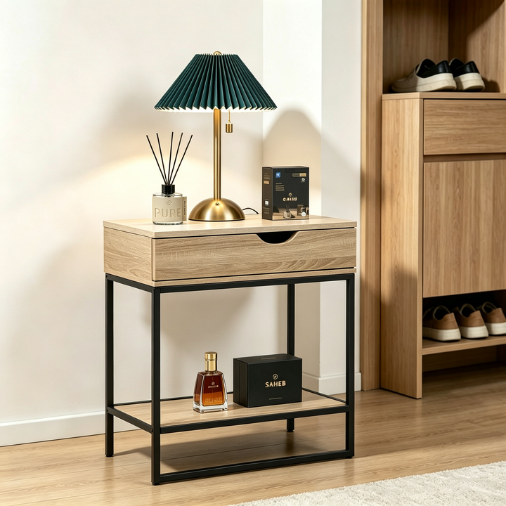 Premium Deko-Set für Männer 4-in-1 - Beistelltisch + Mikado Pure + Saheb Parfüm + Grüne Lampe