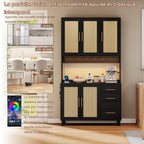 Antepecho de cocina de 183 cm, bufete, luces de decoración LED controladas por app, 2 x USB, 2 x enchufes, tableros de empotramiento ajustables, 3 cajones, mangoes de metal dorados, ideal para cocinas y comedores.