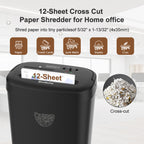 Desmenuzador de papel de corte transversal de 12 hojas, de 6,4 galones, de alta resistencia para papel/CD/carta, ultra silencioso para el hogar y el despacho