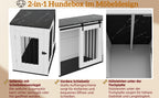 Caja para perro 2 en 1, Hoguera interior para perro, Caja para perro de madera y metal en diseño de mobiliario, como mesita de noche, para perros pequeños a medianos, 140 x 60 x 87 cm, blanca, Mesa con folio de aspecto de mármol negro