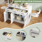 Gran isla de cocina de 120 x 60 x 90,5 cm, 3 cajones y 3 puertas, diseño de mármol blanco, soportes de empotramiento ajustables, cajones silenciosos, diseño de barbería - Accesorios para la cocina elegantes y prácticos