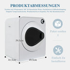 Secador de ropa de alta calidad – Calentamiento PTC en cerámica y tambor de acero inoxidable, 4 programas incluyendo función de enfriamiento, doble seguridad, montaje en pared o apilable. Caja PCM, Capacidad nominal: 3 kg (realmente 5 kg).