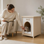 Mesa lateral para caja para perros de madera – Mueble para mascotas para el interior de la casa de madera FSC® para perros y gatos pequeños, Mesa lateral de estilo escandinavo