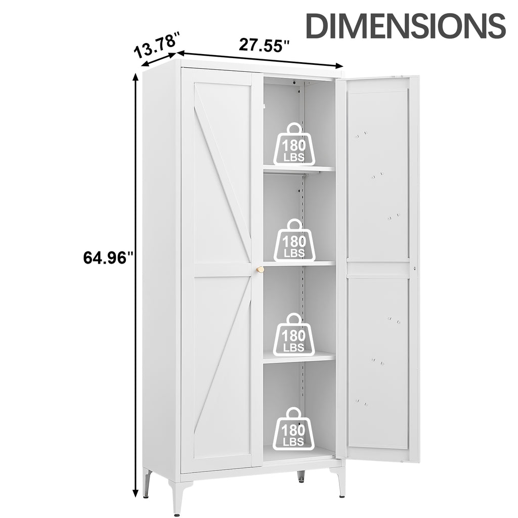 Gabineté de almacenamiento metálico de dos puertas para despensa de la cocina, con estantes ajustables, gabineté alto de acero para la cocina, salón, comedor y oficina, blanco