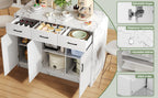 Gran isla de cocina de 120 x 60 x 90,5 cm, 3 cajones y 3 puertas, diseño de mármol blanco, soportes de empotramiento ajustables, cajones silenciosos, diseño de barbería - Accesorios para la cocina elegantes y prácticos