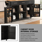 Gran carrito de cocina/armario de 139x46(71)x91,5 cm, cuerpo negro + mesilla de trabajo en madera de alta calidad, mesilla de trabajo plegable, puerta de almacenamiento, ruedas, pies de madera intercambiables, adecuado para comedor, cocina