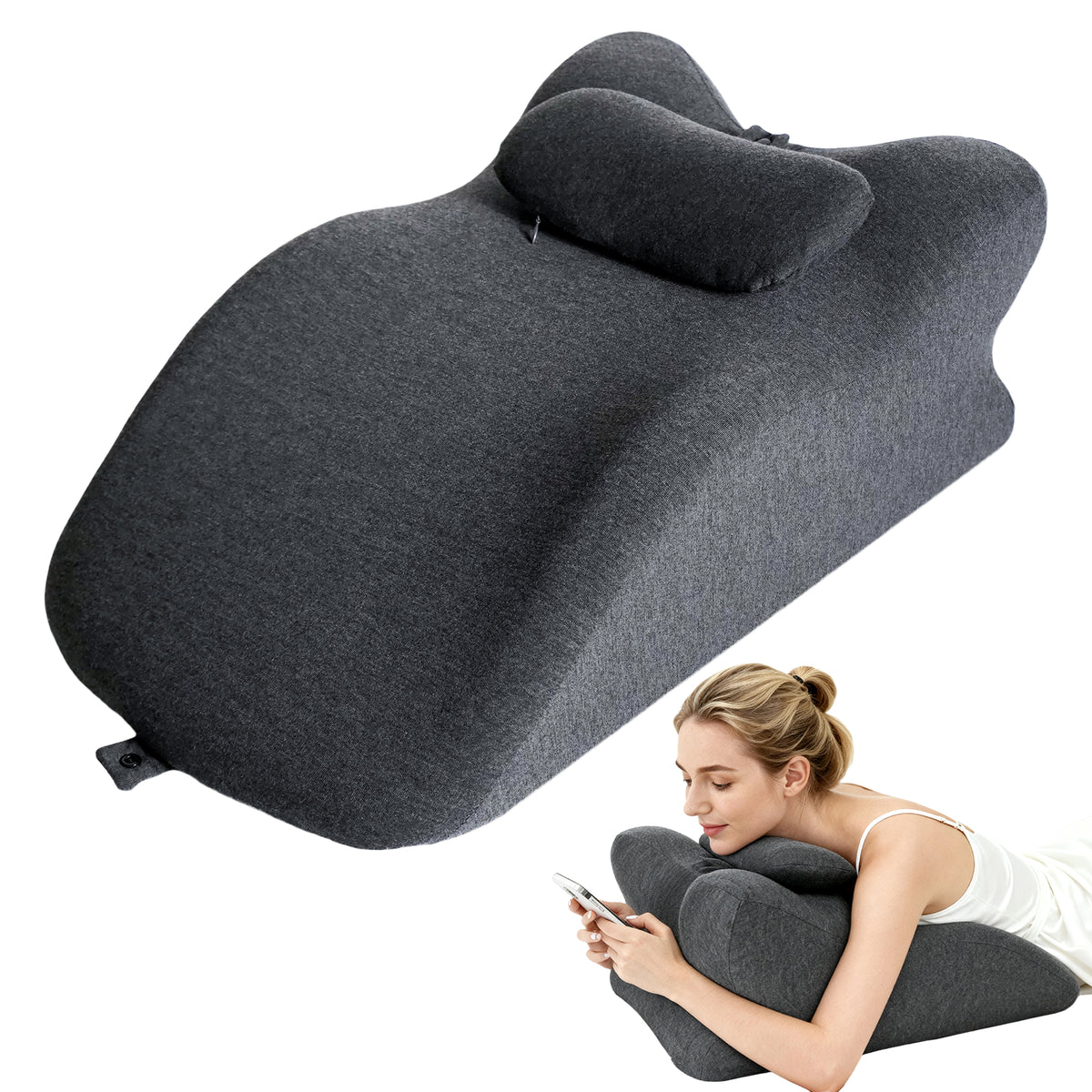 Cúshion de espuma de memoria ergonomico para dormir, para aliviar el dolor de espalda y GERD - Cúshion de apoyo elevado para dolores de espalda, para la recuperación después de operaciones y para leer, color gris oscuro