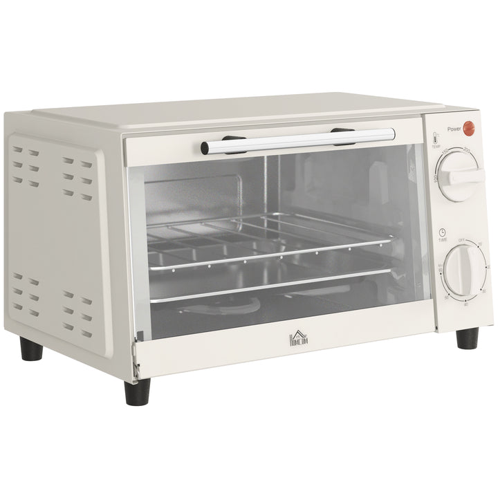 Miniforno de 9L con placa de hornear, rejilla de grill, 100 °C-230 °C, temperatura y tiempo de cocción ajustables, temporizador de 60 min, 750W, acero inoxidable, crema blanca