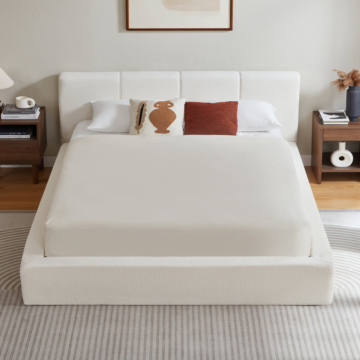 Cama de 160x200 cm con cabeza con relleno, armazón de acero reforzado, sin boxspring: montaje sencillo, alta estabilidad, no incluye colchón.