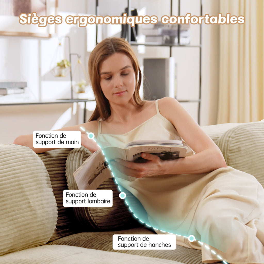 Sofá angular de 4 plazas con relleno de 32D de alta elasticidad, sofá sin armazón, antiresbaladante, con chaiselongue, reposabrazos extra anchos, combinable libremente, sin montaje para oficina, salón y cine en casa, color beige