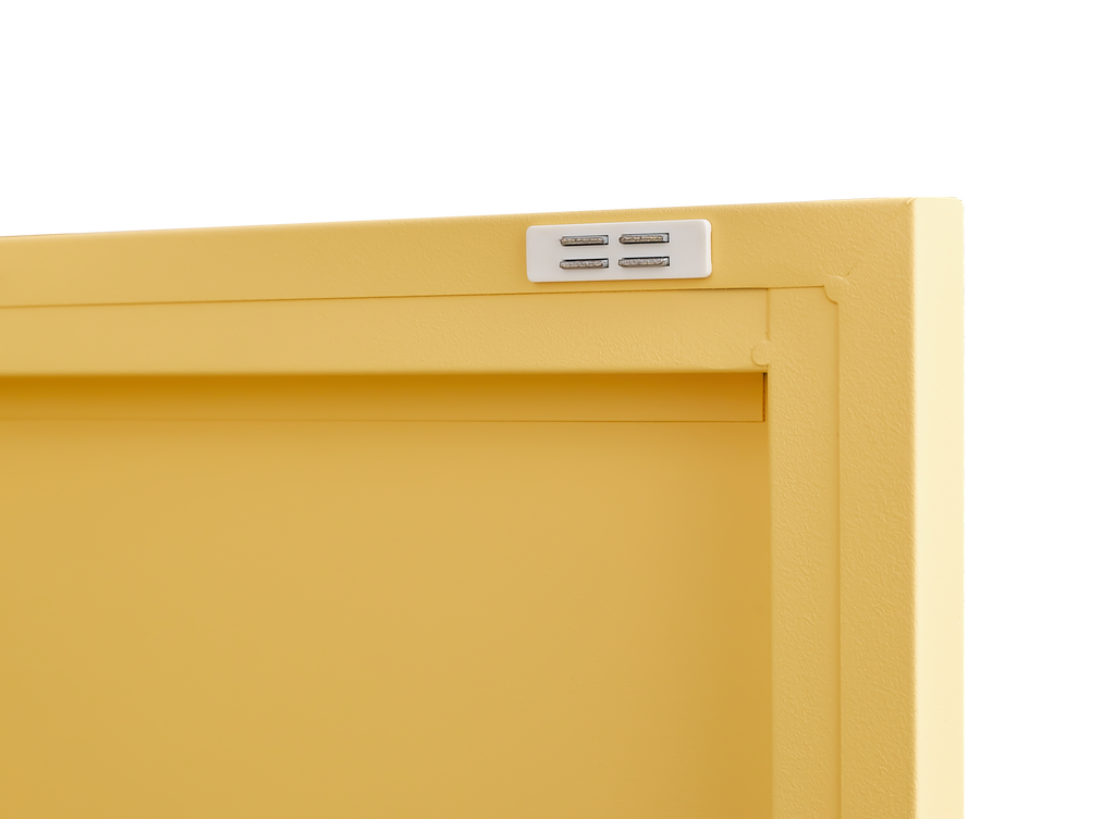 Gabineté de almacenamiento de acero amarillo con estantes ajustables, resistente al agua y fácil de limpiar, que mantiene su salón, dormitorio o entrada ordenado y organizado